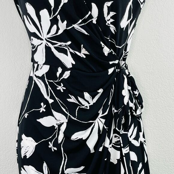 Maggy London Black White Floral Matte Jersey Short Sleeve Midi Wrap Dress 0 NWOT - Picture 7 of 16